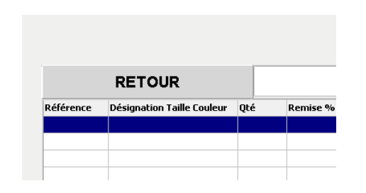 Indicateur RETOUR dans la grille d’encaissement